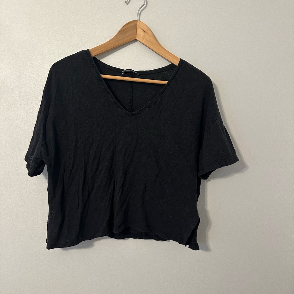Zara Black Cropped Relaxed Short Sleeve T-Shirt